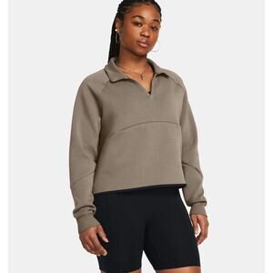 NWT Under Armour UA Unstoppable Fleece Rugby Crop in Taupe Dusk size Medium
